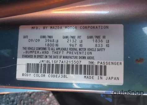 2010 Mazda Mazda3 I Touring z USA, uszkodzony, nr VIN JM1BL1SF7A1215507